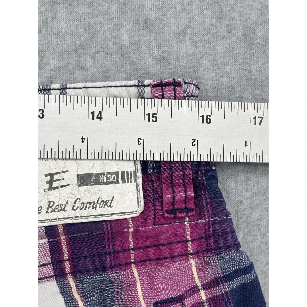 Esprit Mens W33 Plaid Cargo Shorts Pink Navy Cotton Drawstring Y2K